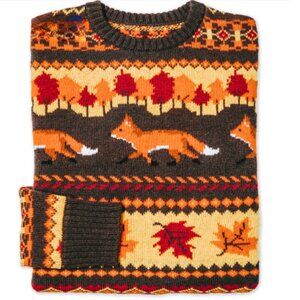 Kiel James Patrick Fox & Foliage Cozy Cabin Unisex Sweater Orange Brown XL